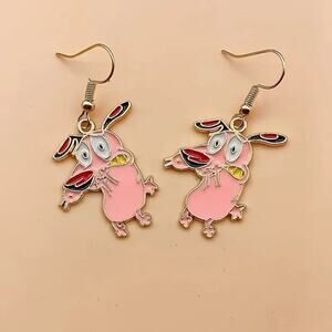 Cartoon Courage the Cowardly Dog Earrings – Cute Pink Dangle Enamel